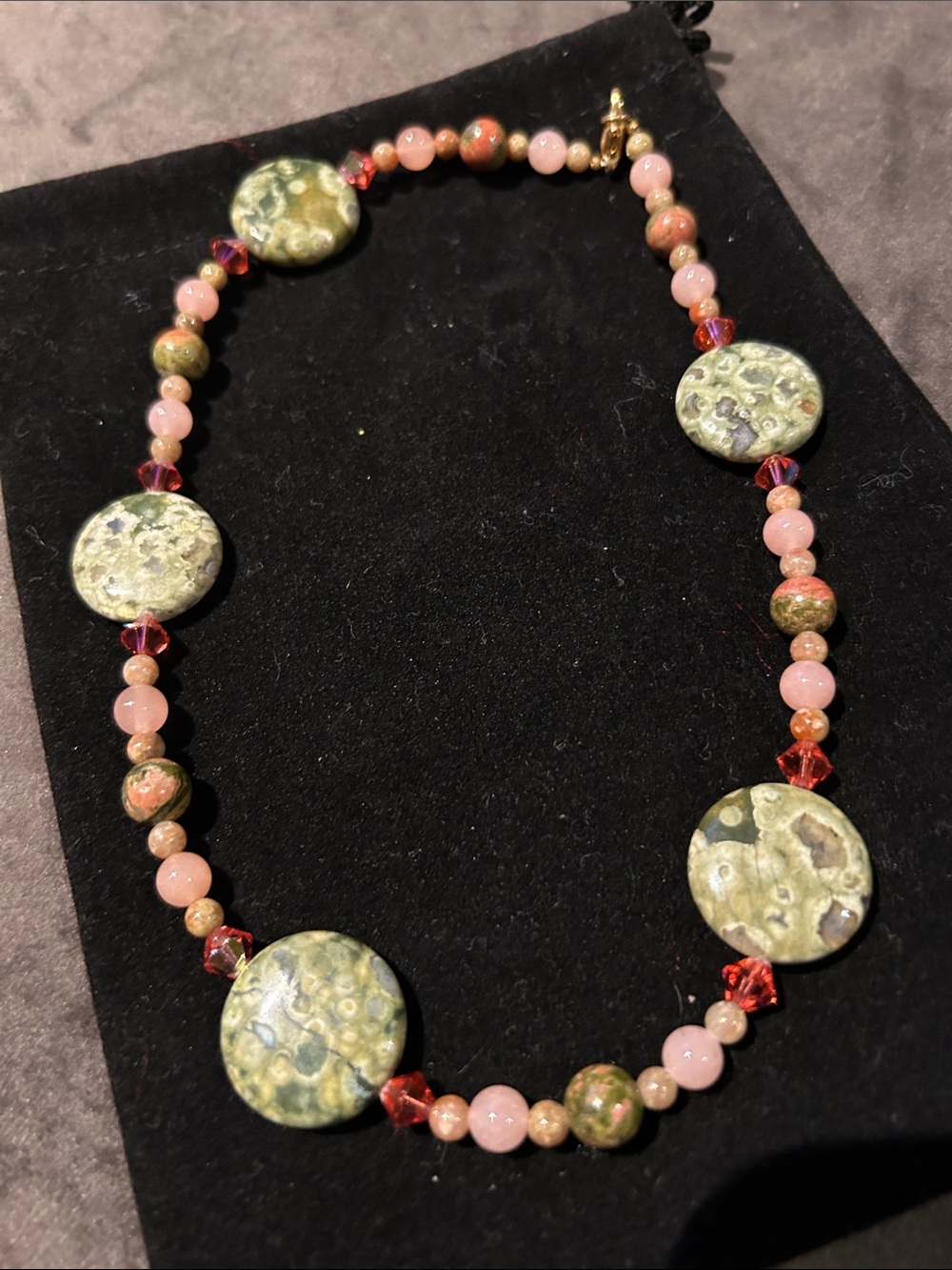 Handmade Green and Pink Stone Beaded Necklace